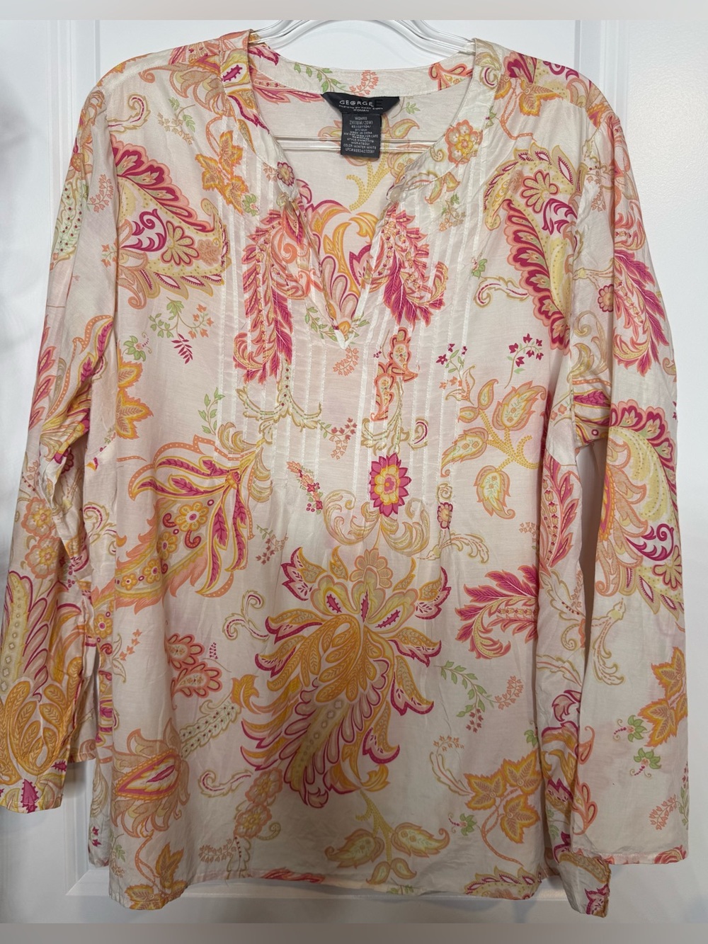 George Cream Tunic with Pink & Yellow Paisley Print silk blend 2x (18/20)